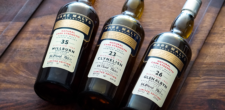 Three whiskies of the Rare Malts Selection as an example for a whisky collection theme.